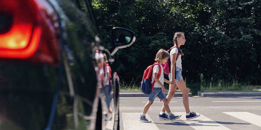 Children crossing the street.