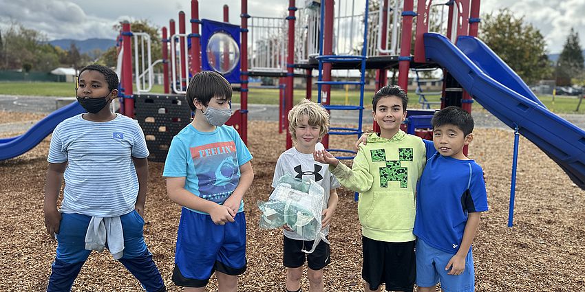 Students with their unbroken egg