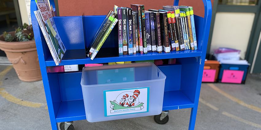 Library cart with books