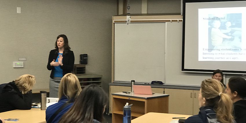 Mrs. Wellendorf presenting to parents