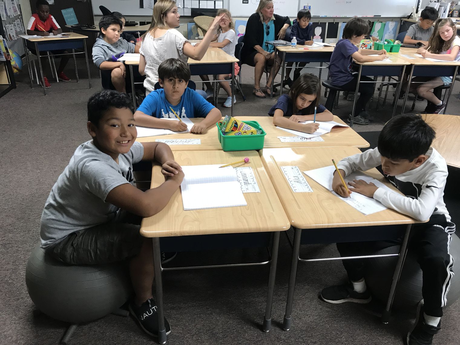 Class of students working