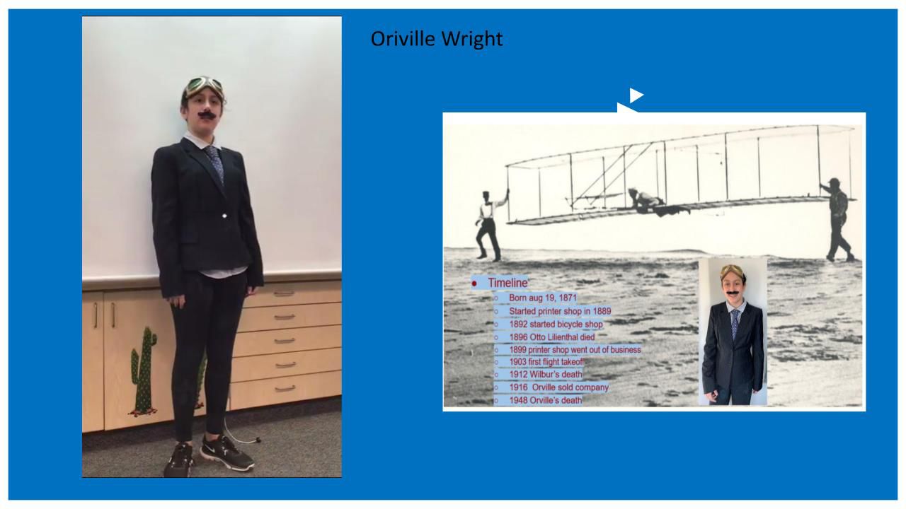 A student dressed as Orville Wright
