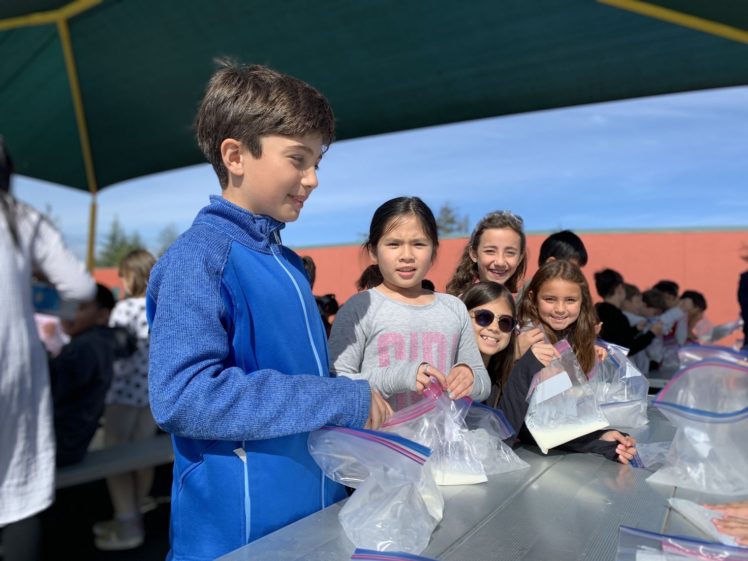 Students making ice cream