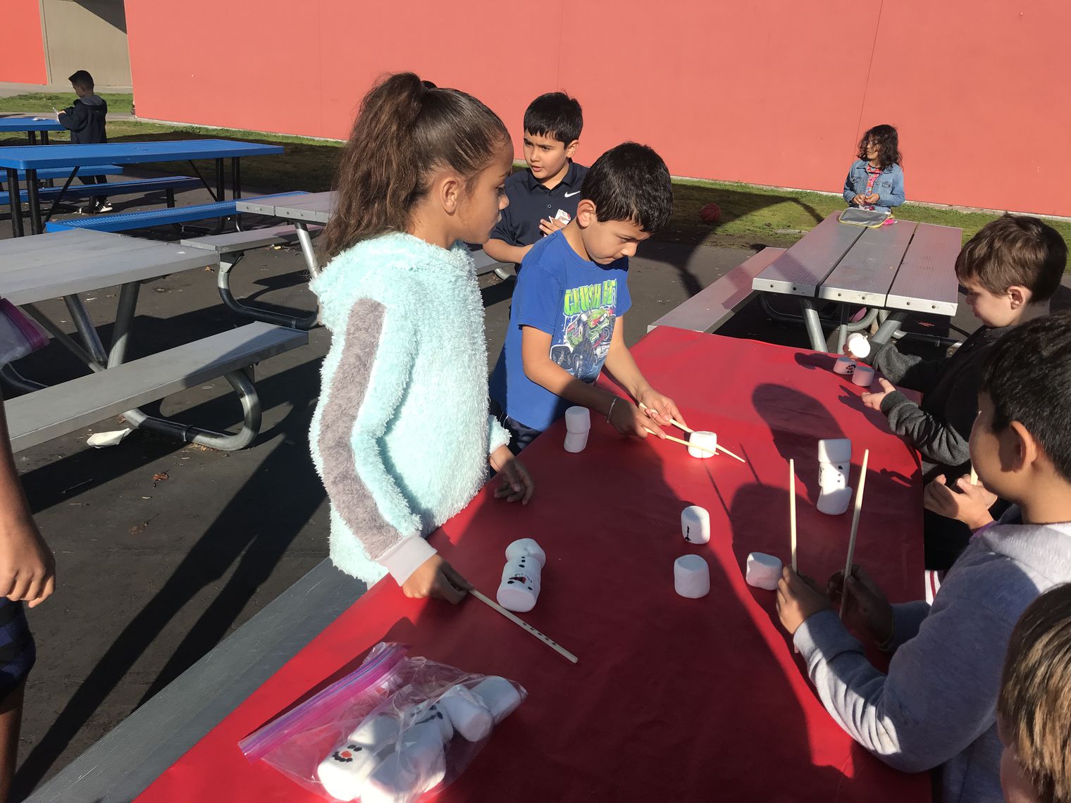 Students playing a game outside