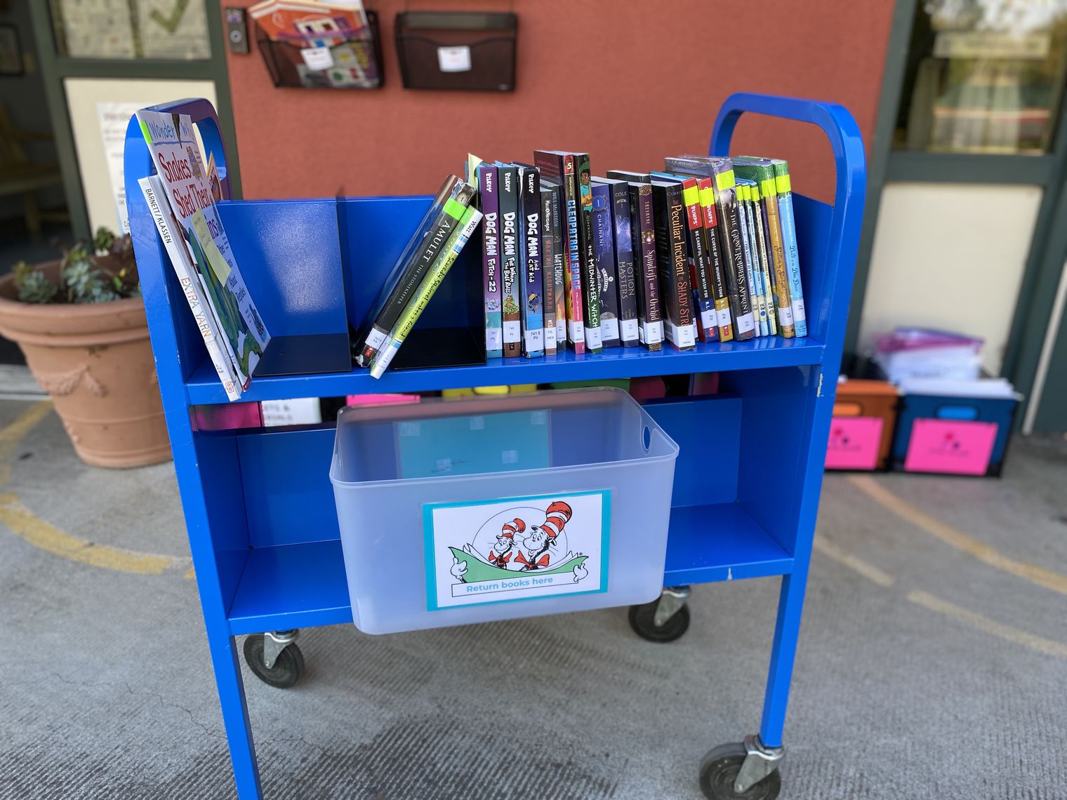 Library cart with books