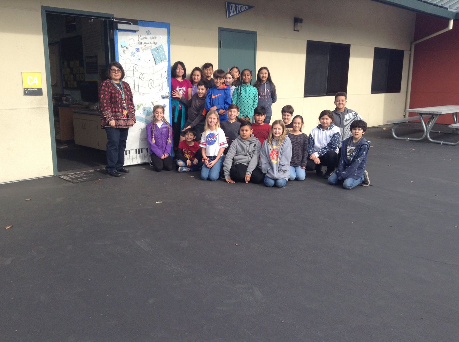 Class with their kindness door