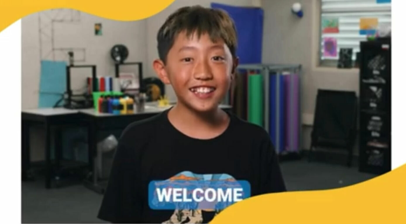 Student of Asian heritage saying welcome