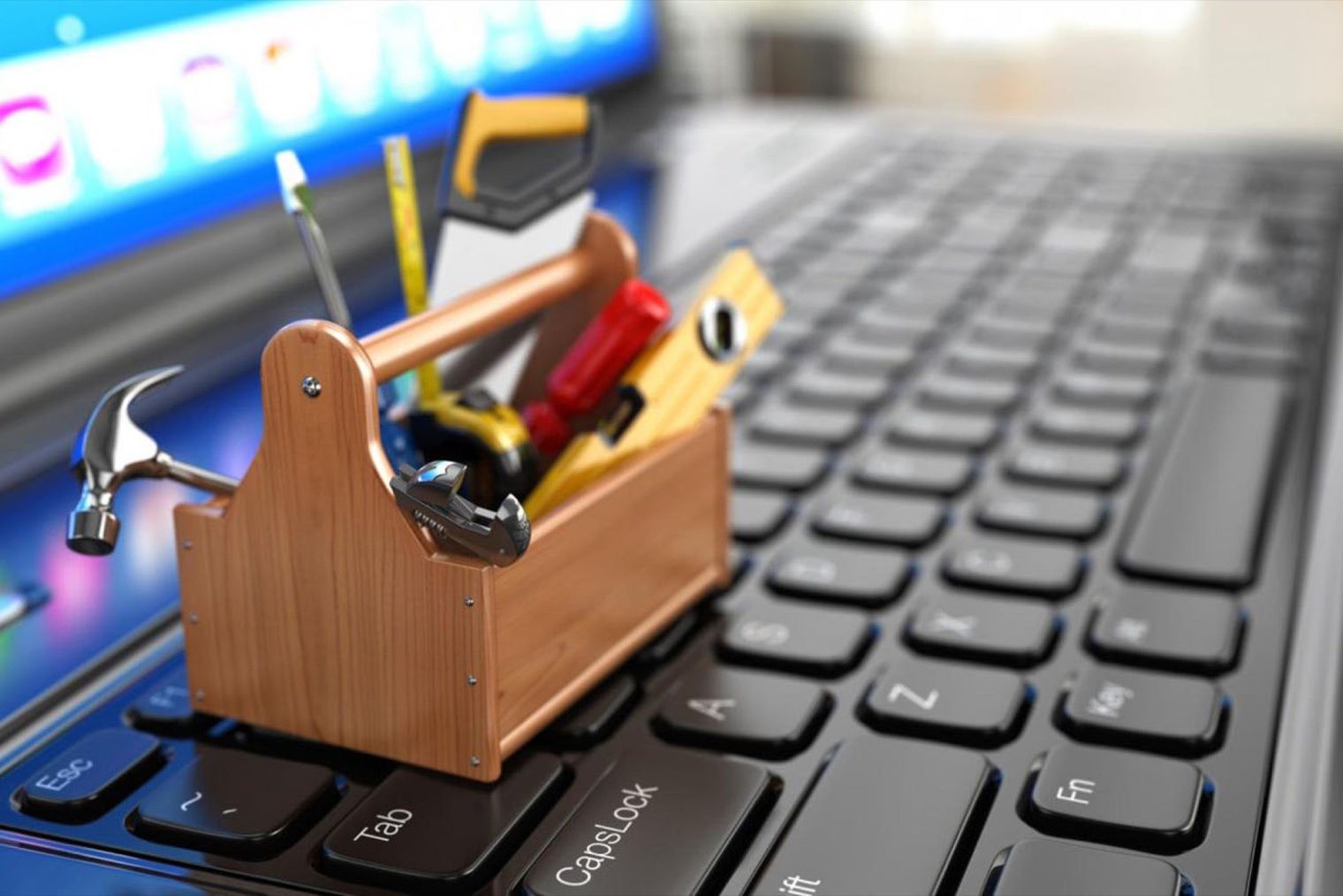 Tool box on top of computer