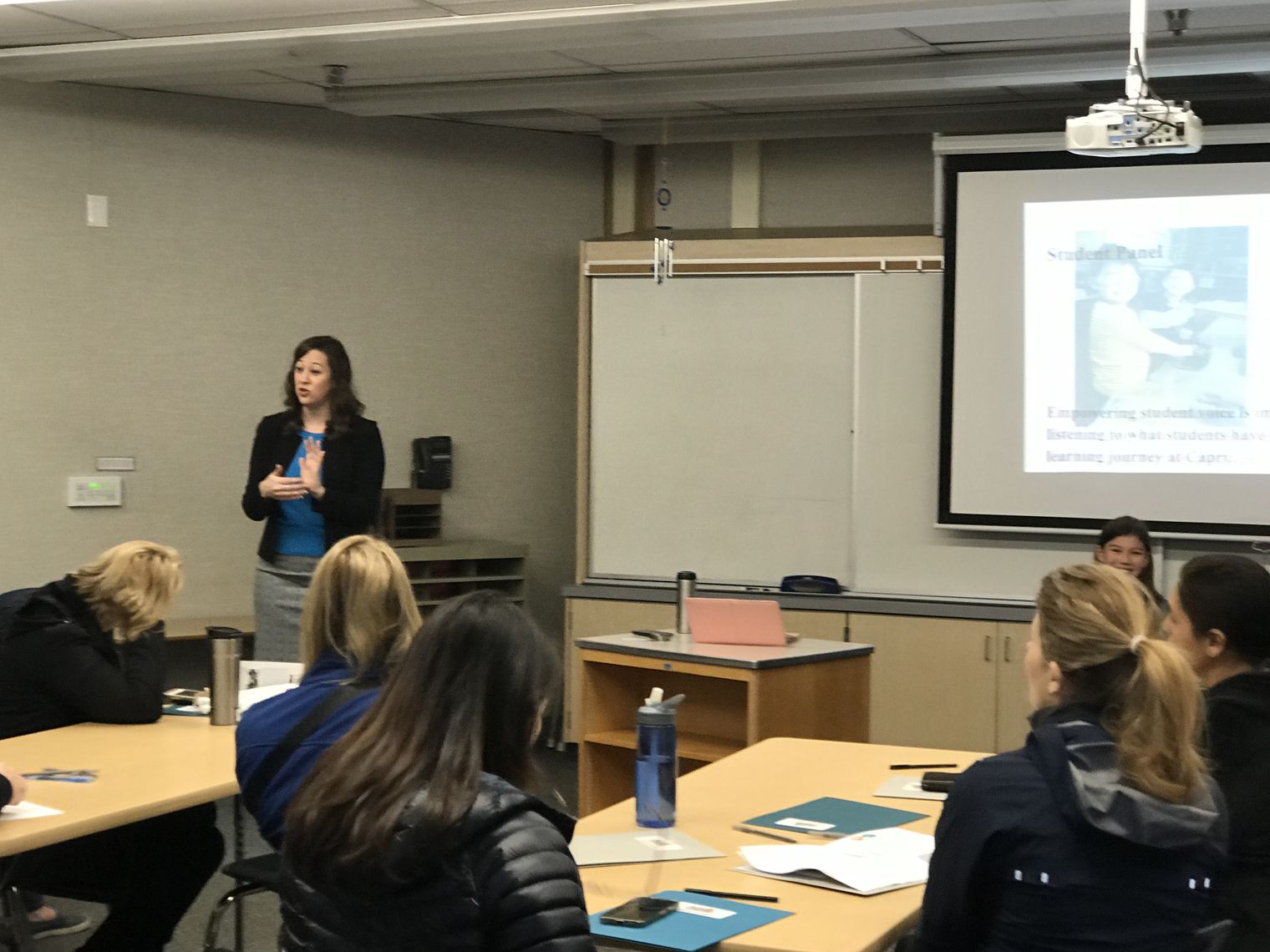 Mrs. Wellendorf presenting to parents