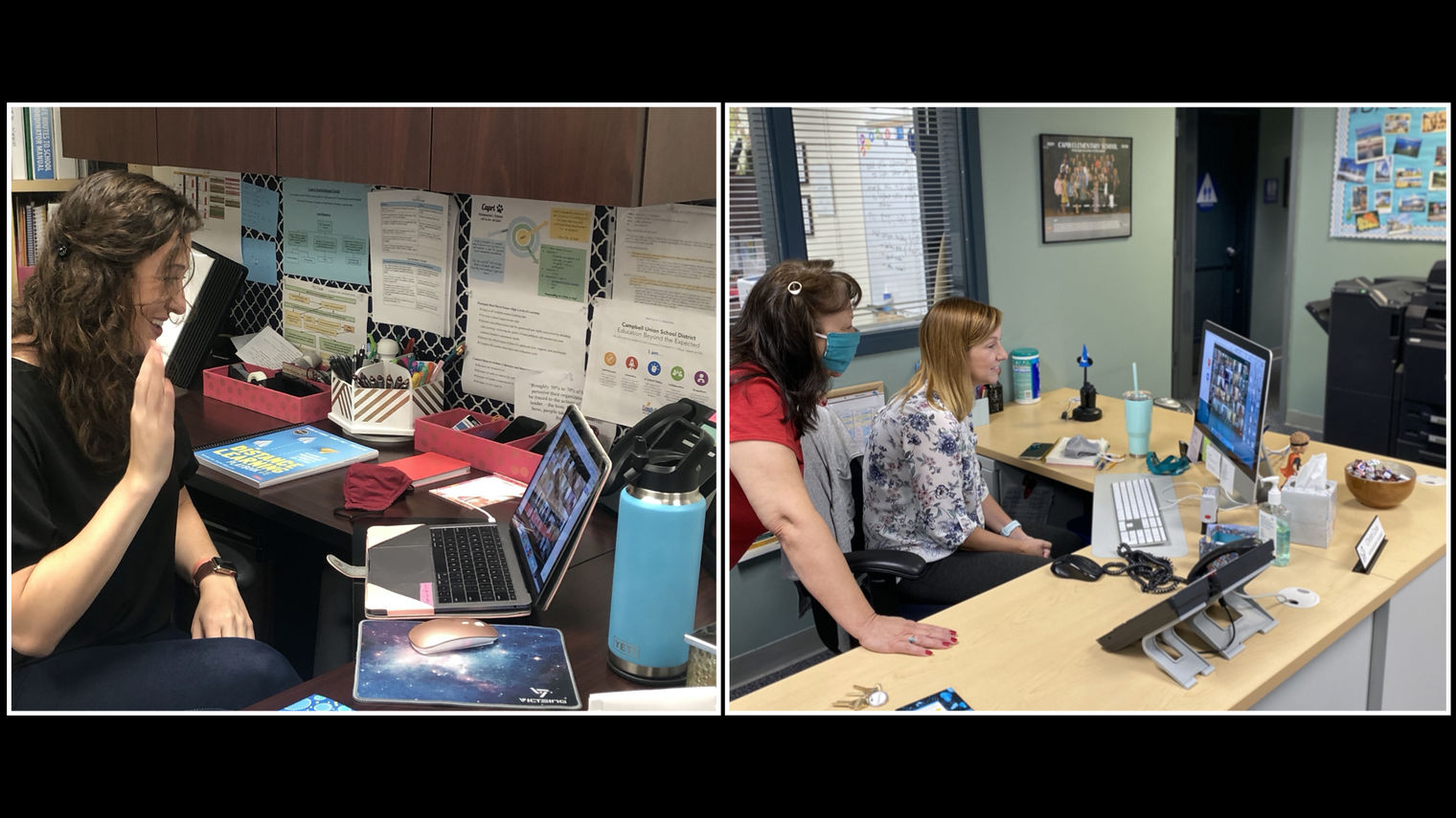 Mrs. Wellendorf, Mrs. Cota and Mrs. Nogales on zoom with students