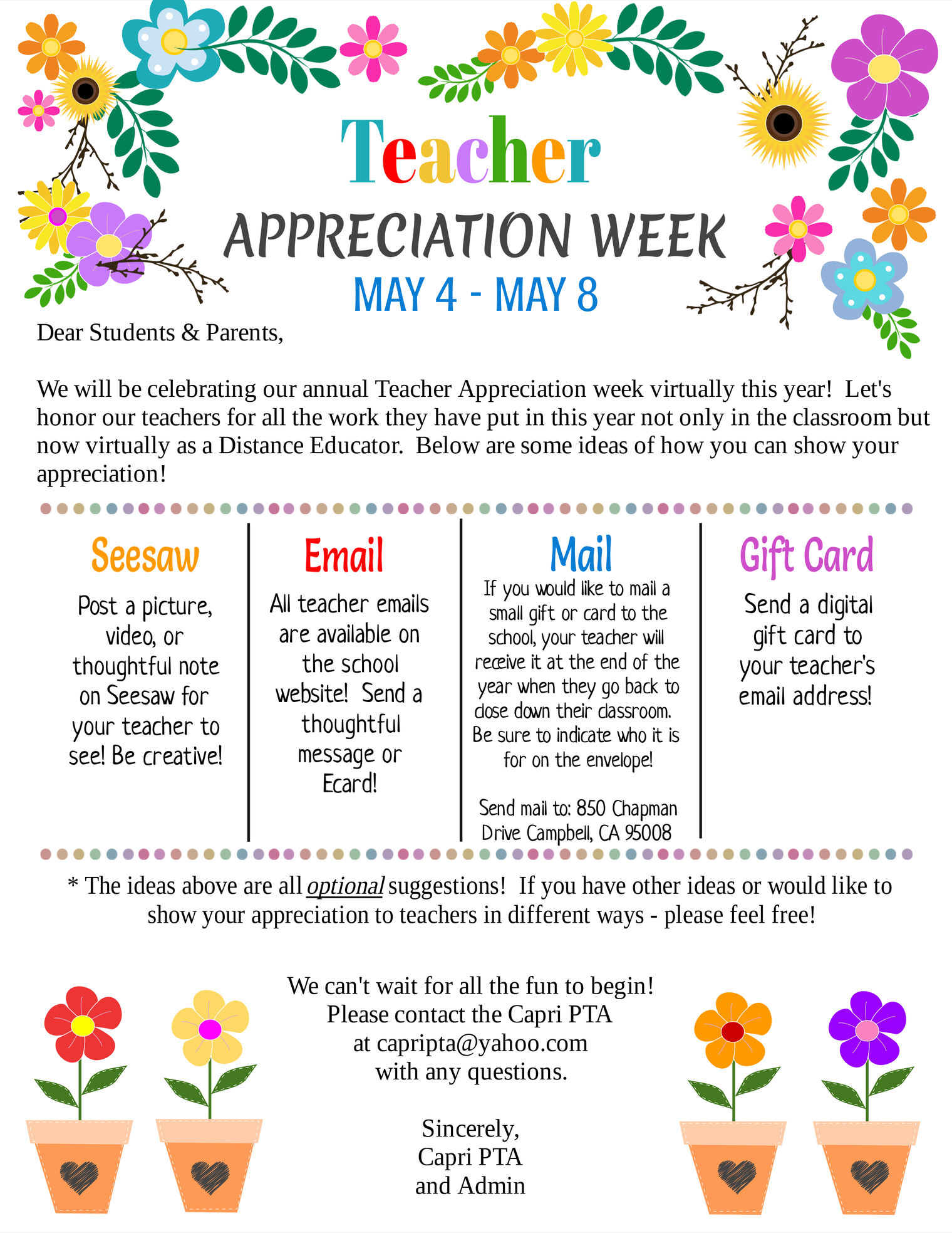 Flyer for Teacher Appreciation Week