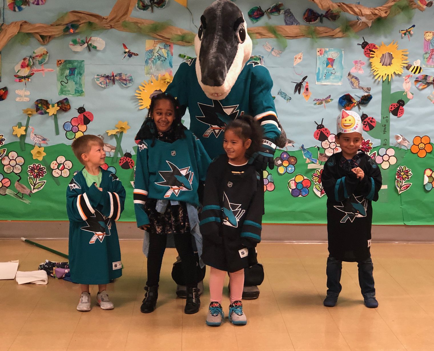Sharkie with students
